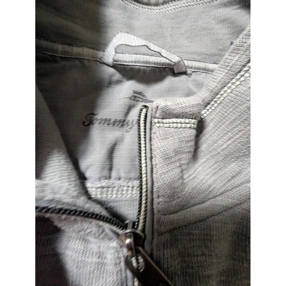 Tommy Bahama Gray Full Zip Jacket L Pima Cotton Contrast Stitching 2010s Casual